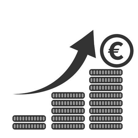growth concept euro. euro revenue illustration. Stacks of gold coins like income graph with euro.のイラスト素材