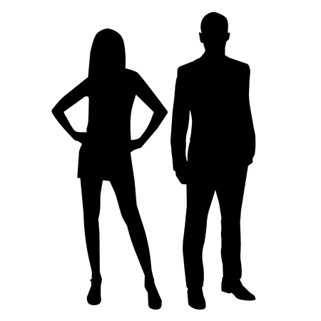 sexy woman dressed in short dress and high heels and slender elegant man dressed in tuxedo. vetor illustrtionのイラスト素材
