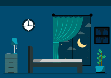 Room with a window at night. Vector illustrationのイラスト素材