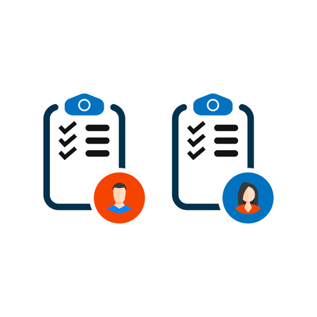 Checklist with man and woman silhouette icon, candidate approved symbol. vector symbolのイラスト素材