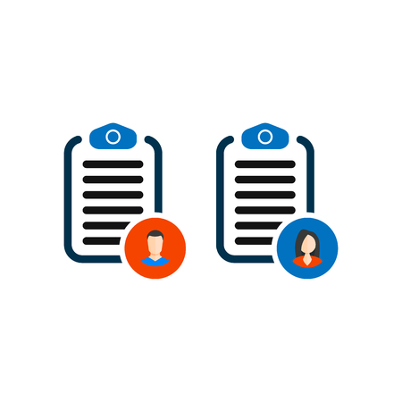 Checklist with man and woman silhouette icon, candidate approved symbol. vector symbolのイラスト素材