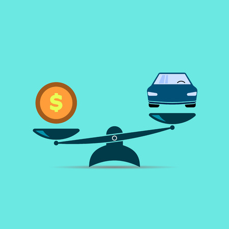 scales icon. balance.money is more expensive than car. vector color symbolのイラスト素材