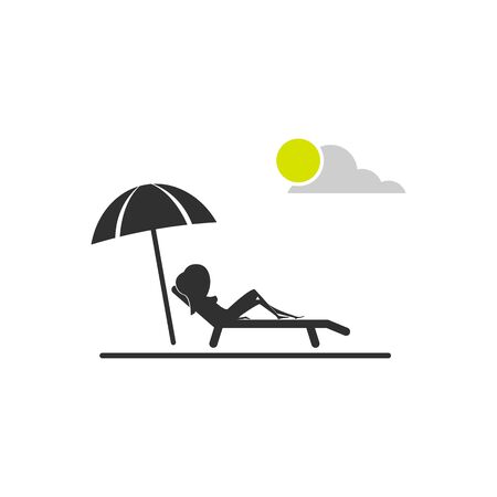 girl resting on the beach. vector symbol isolated on whiteのイラスト素材