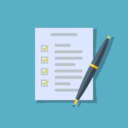 checklist and pen icon . flat design on green blue background. vector symbol EPS10のイラスト素材