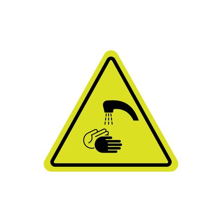 wash hands. hand and water drop line icon on yellow background EPS10のイラスト素材