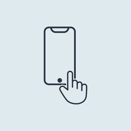 Hand finger mobile phone in flat outline simple design style for mobile app or web EPS10のイラスト素材