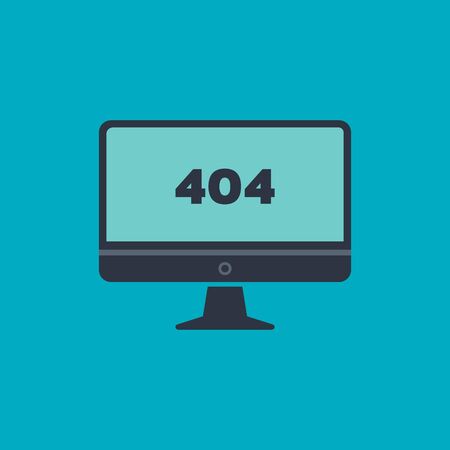 404 error on screen monitor computer PC. vector flat symbol on blue background EPS10