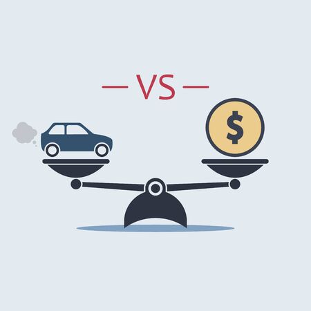car vs dollar money icon on scale. vector symbol in flat style EPS10のイラスト素材