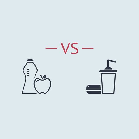 healthy food vs fast food. vector symbol in flat style eps10のイラスト素材