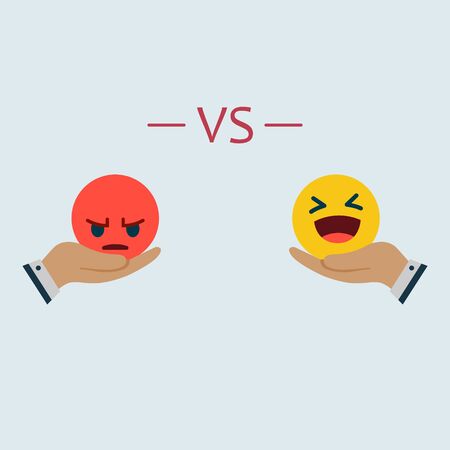 cheerful against an evil emoticon on his hands. vector symbolのイラスト素材