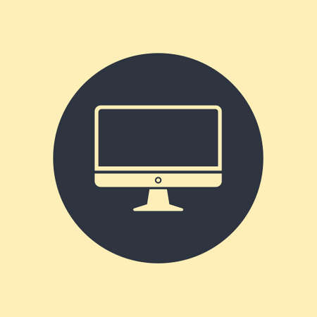 Computer display monitor PC icon in flat style on round backgroundのイラスト素材