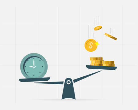 Time and money on the scale. Money time concept in modern styleのイラスト素材