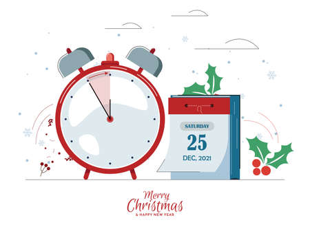 The clock is approaching the merry christmas 2022. On the calendar December 25, 2022. Vector...