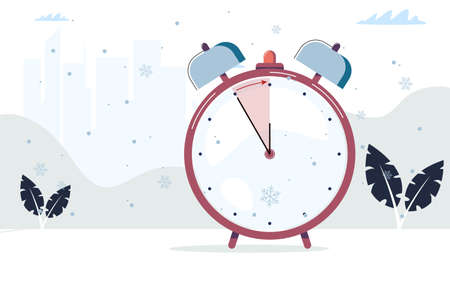 Time is approaching new year or christmas. New year or christmas background with clock. Vector illustration in modern style. Christmas conceptのイラスト素材
