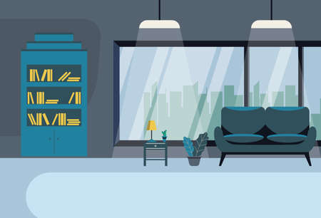Studio room, beautiful home room. Vector illustration in modern flat styleのイラスト素材