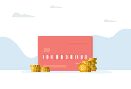Credit or debit card and coins. Concept buying. purchase. Vector illustration in modern styleのイラスト素材