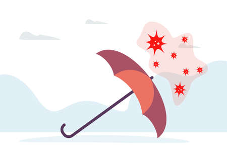 umbrella and coronavirus. Umbrella prevents the spread of covid 19. Vector illustration of preventing coronavirus. Vector illustration in flat styleのイラスト素材