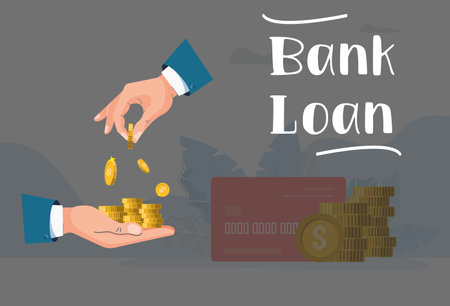 Hand giving money to hand. Credit Loan. Vector illustration in a modern style. Vector bannerのイラスト素材