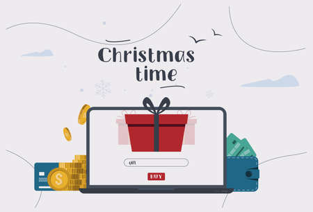 Christmas time. Search gifts in screen laptop, PC. Vectorのイラスト素材