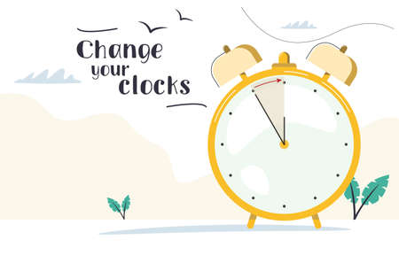 Change your clocks. Saving Time. Vector illustration in modern styleのイラスト素材