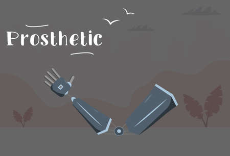 Prosthetic arm waves hello. Modern flat vector illustration.のイラスト素材