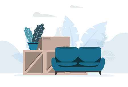Household items for transportation on a light background. Vector illustration in modern style. Delivery conceptのイラスト素材