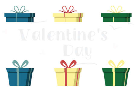 Gift box set. Lots of gifts. Festive decoration of gifts for Valentine's Day. Holiday surprise gift. Vectorのイラスト素材