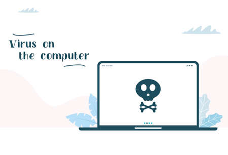 Virus on the computer. Malware caution concept, spam data, fraud internet error, insecure risk danger connection, online scam, virus ransomware note. vector imageのイラスト素材