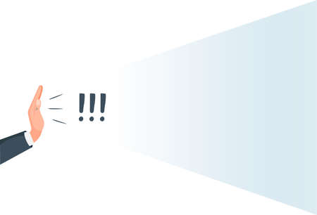 Hand show NO, Exclamation Mark. warning mark. vector image on light backgroundのイラスト素材