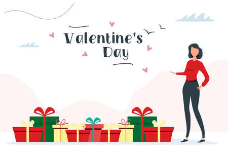 Vector set of gift boxes. Valentines day gifts and woman. vector imageのイラスト素材