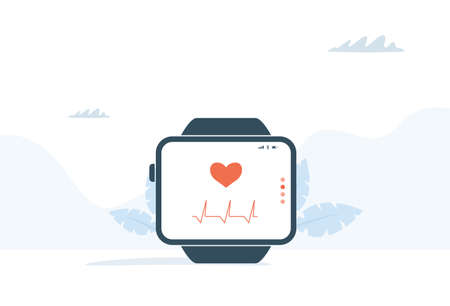 Fitness tracker illustration. Vector image in modern style. Fit concept sport. Pedometer concept on white backgroundのイラスト素材
