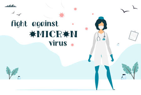 Fighting the Omicron B.1.1.529 virus. doctor woman. vector illustration imageのイラスト素材