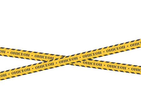 Stop B.1.1.529 Omicron virus. yellow tape Vector illustrationのイラスト素材