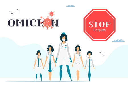 Fighting the Omicron B.1.1.529 virus. doctor women. vector illustration imageのイラスト素材
