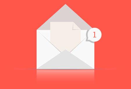 vector email icon. Message vector symbol on red backgroundのイラスト素材