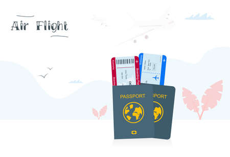 Vector airline passenger tickets. Passport ID Card with airline tickets. Vector image in modern styleのイラスト素材