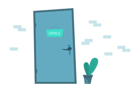 Entrance to the door with the inscription on the sign Office. Work in the office. door to the...