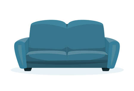 Blue sofa isolated on white background. vector modern cartoon illustration.のイラスト素材