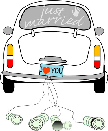 Just married on car driving.のイラスト素材