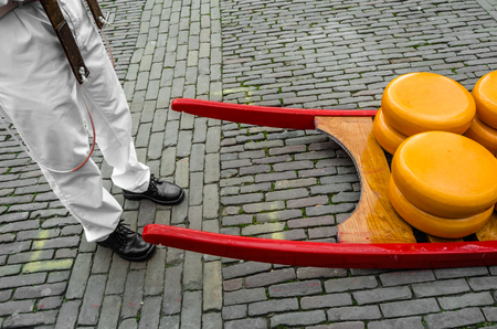Traditional Dutch cheese market in Alkmaar, the Netherlandsの写真素材