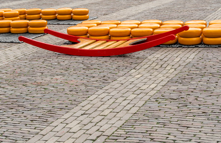Traditional Dutch cheese market in Alkmaar, the Netherlandsの写真素材