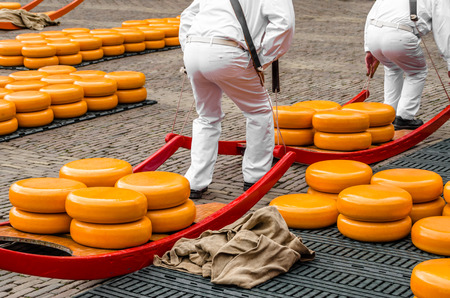 Traditional Dutch cheese market in Alkmaar, the Netherlandsの写真素材