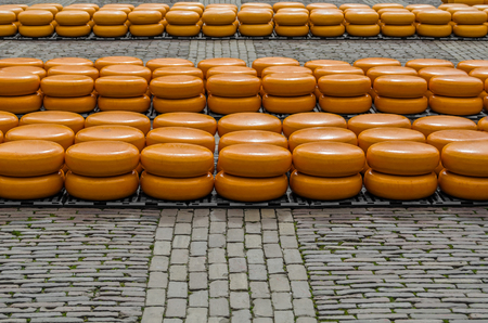 Traditional Dutch cheese market in Alkmaar, the Netherlandsの写真素材