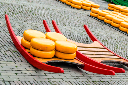 Traditional Dutch cheese market in Alkmaar, the Netherlandsの写真素材