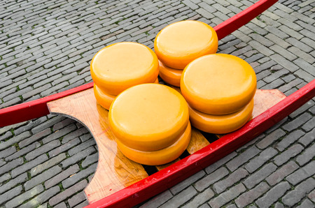 Traditional Dutch cheese market in Alkmaar, the Netherlandsの写真素材