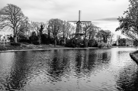 Black and white urban landscape, Alkmaar, the Netherlandsの写真素材