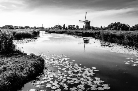 Black and white Dutch landscapeの写真素材