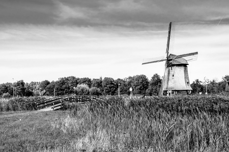 Black and white Dutch landscapeの写真素材