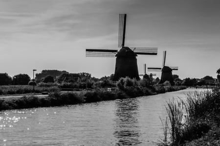 Black and white Dutch landscapeの写真素材