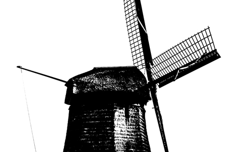 ALKMAAR, THE NETHERLANDS - AUGUST 25, 2013: Black and white silhouette of a traditional Dutch windmills along the quay in Oudorp, Alkmaar (the Netherlands), built between 1627-1630.のeditorial素材